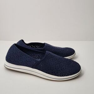 CLARKS Cloudsteppers Breeze Emily Womens 9 Navy Blue Slip-On Shoes Comfort